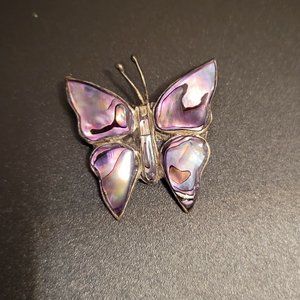 Vintage Alpaca Mexico Sterling Silver Abalone Shell Butterfly Pin